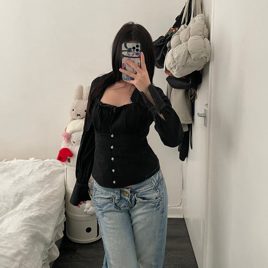 naracamicie long sleeve high collar wide neck bustier long sleeve blouse