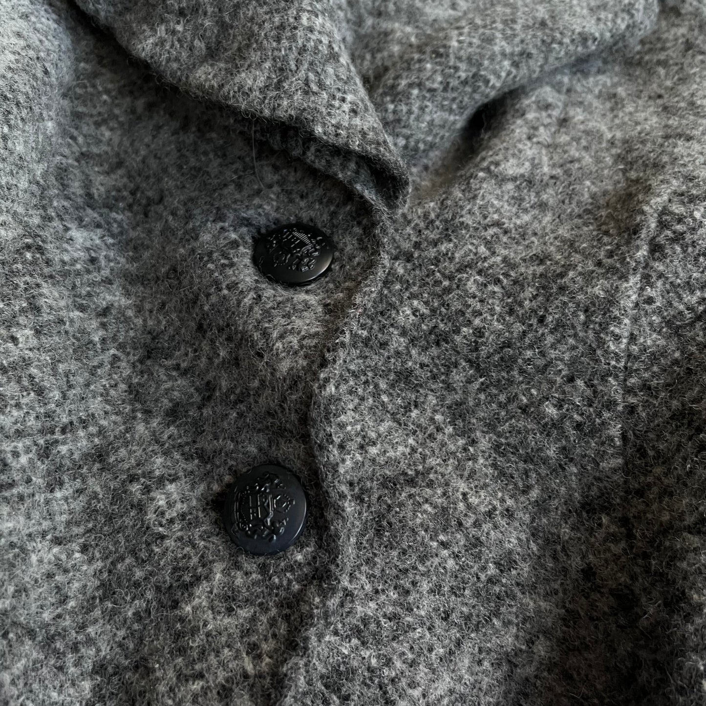 kosmika grey wool blend knit collared cropped long sleeve pea coat