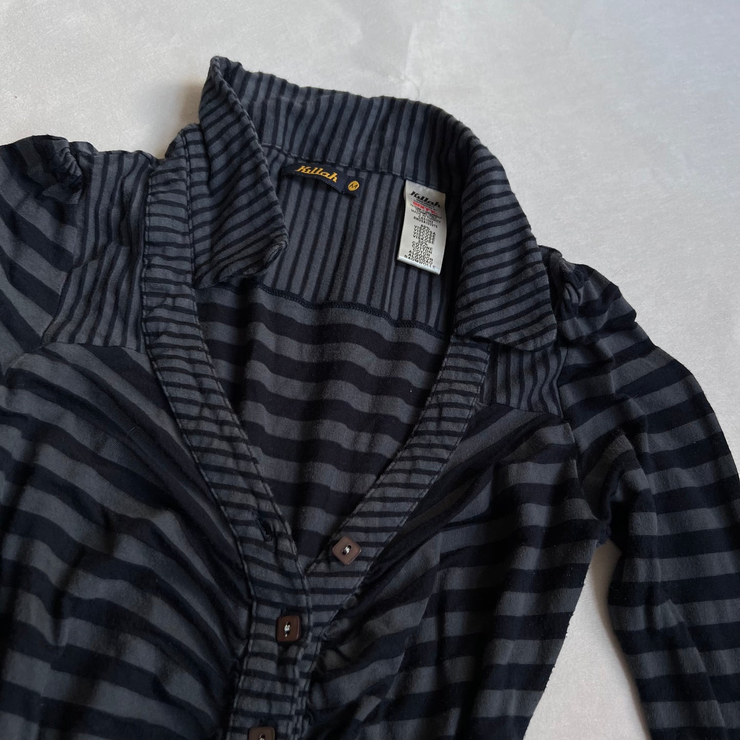 killah navy striped long sleeve v neck button down fitted shirt