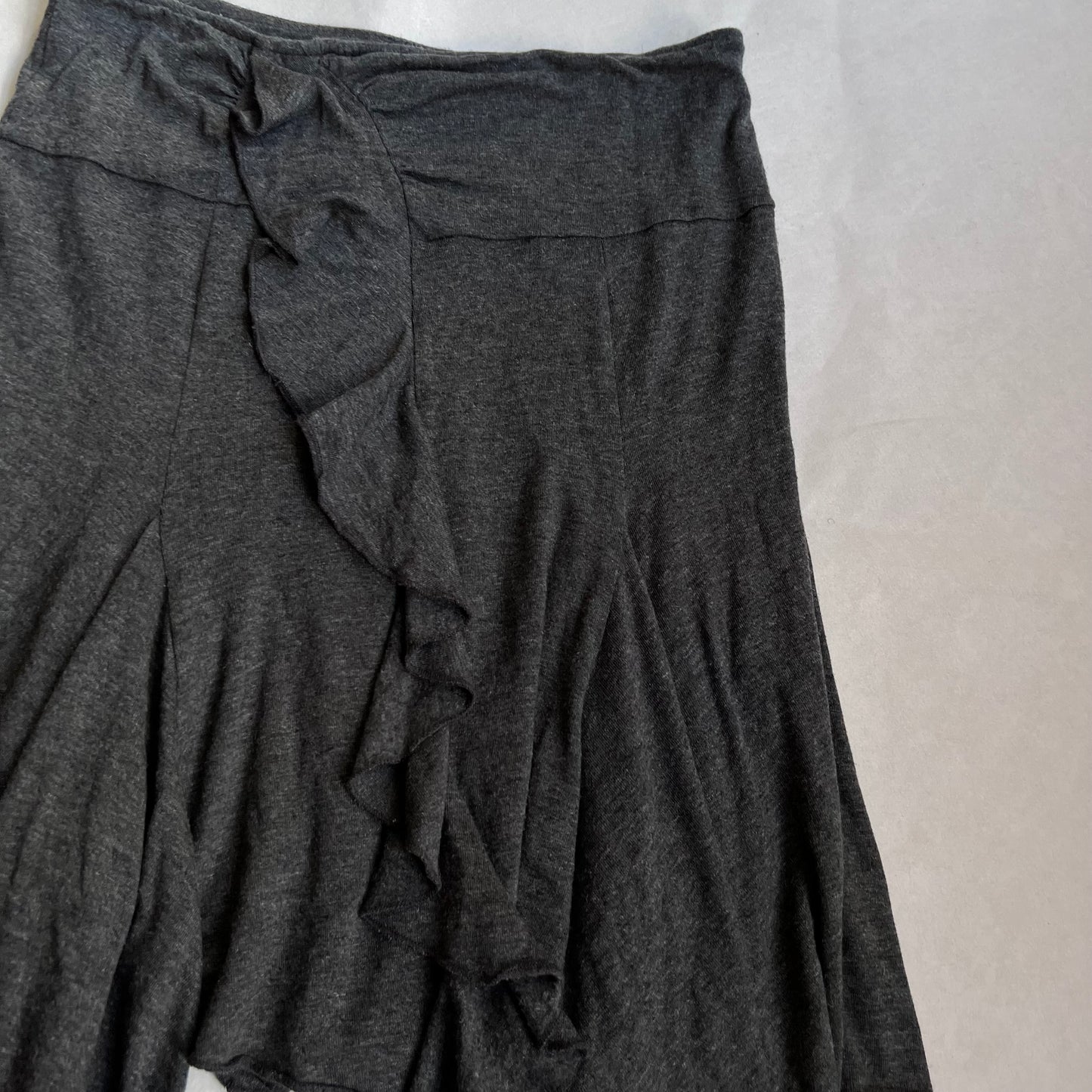 patrice breal dark grey asymmetric ruffle hem midi skirt