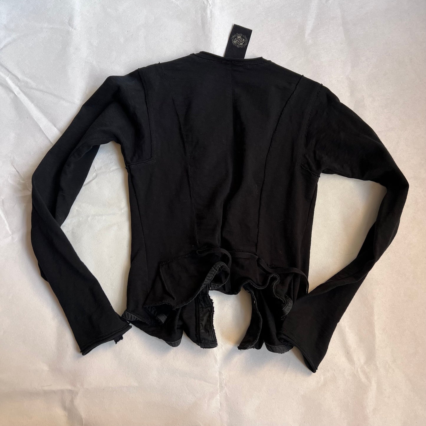 marithe francois girbaud corpcore black hook and eye silver button long sleeve jacket