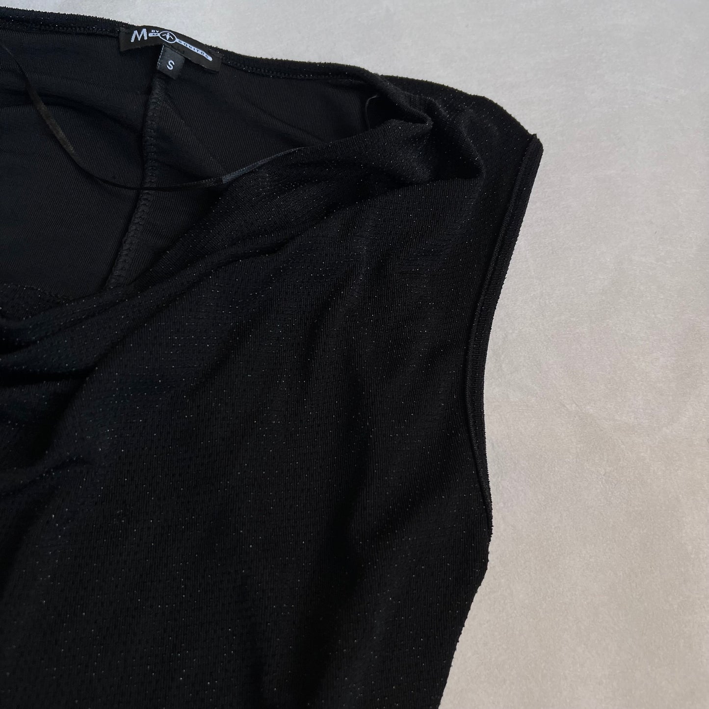 mosquitos black shimmery draped lightweight multi way cowl neck vest top