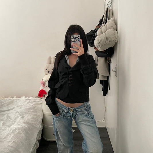 cop copine wool blend grey tone blazer x hoodie two in one jacket top