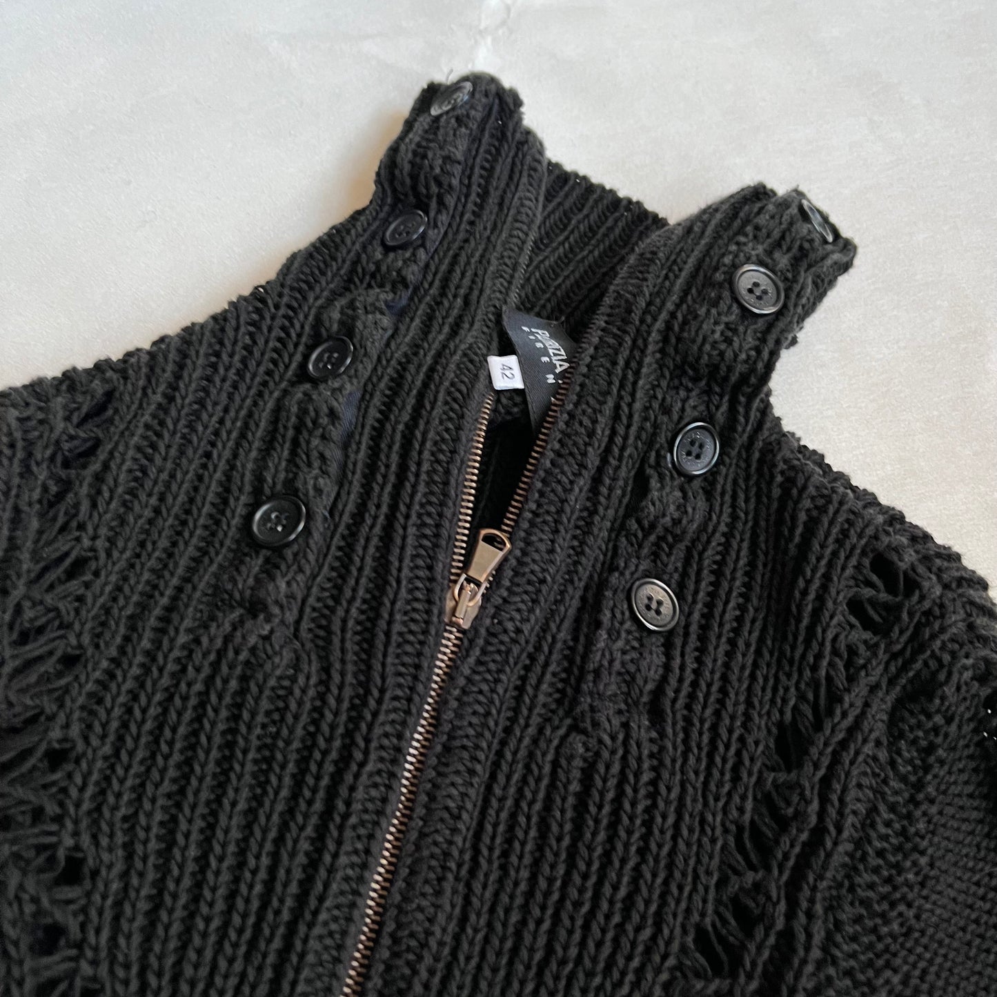 patrizia pepe black long sleeve button accent collar thick knit cardigan jacket