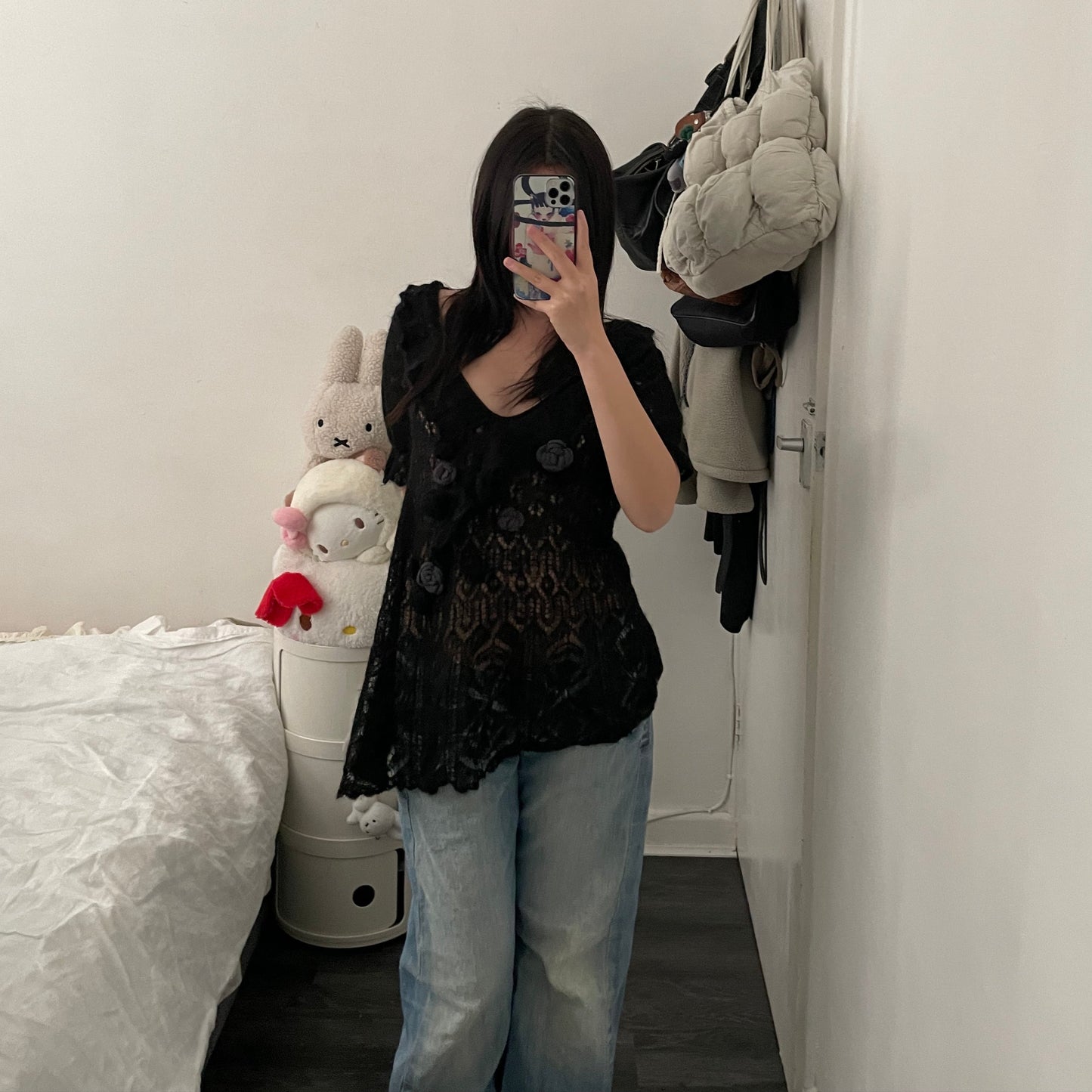 pink house black frilly mohair blend fine knit blouson