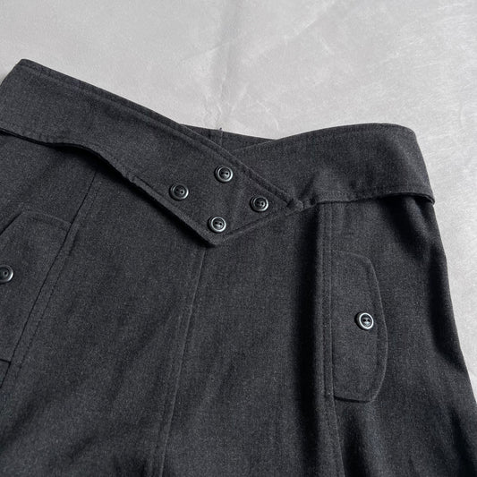 Grey Jacqueline Riu Waist Belt Button Accent Midi Skirt