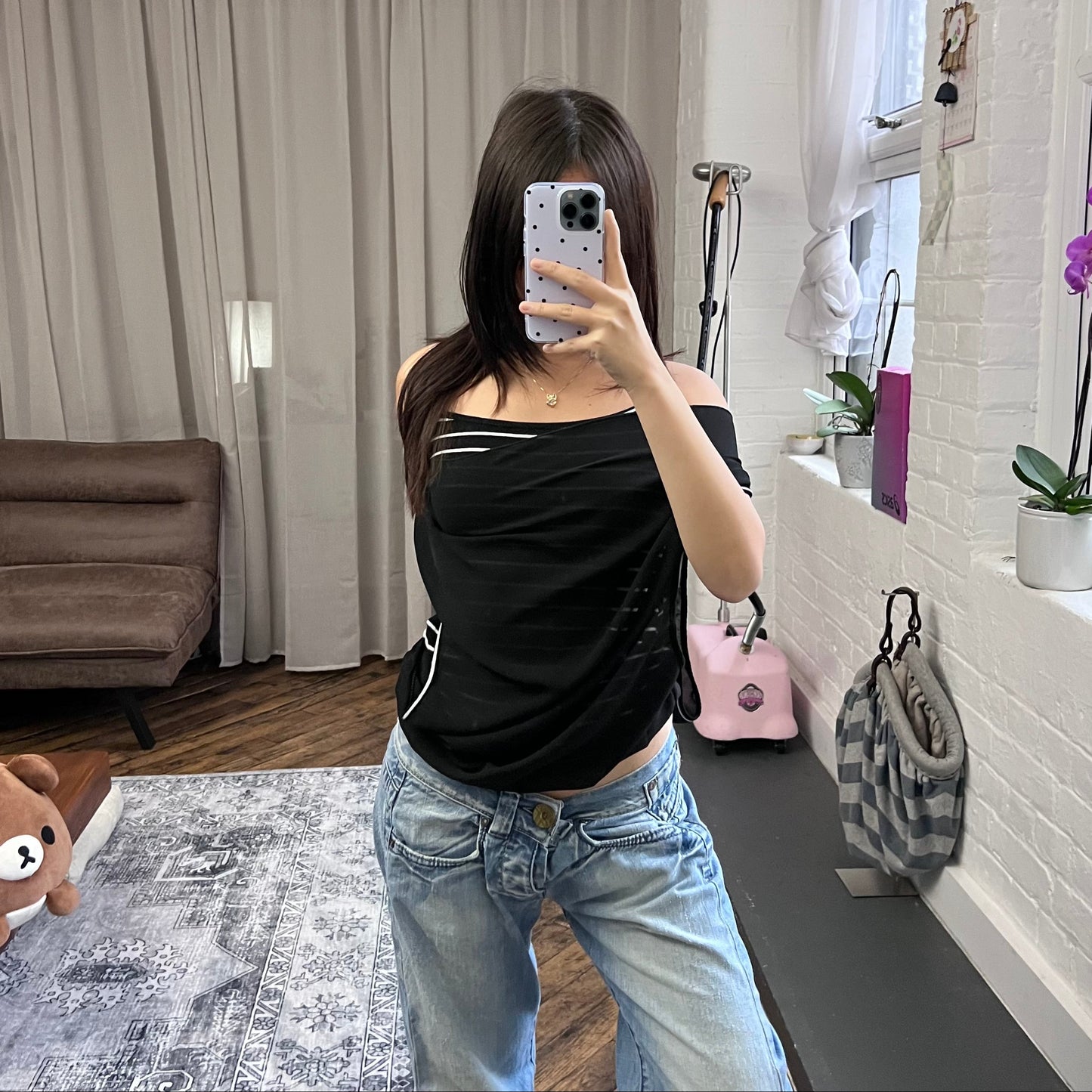 cwk black white striped draped two in one vest blouson top