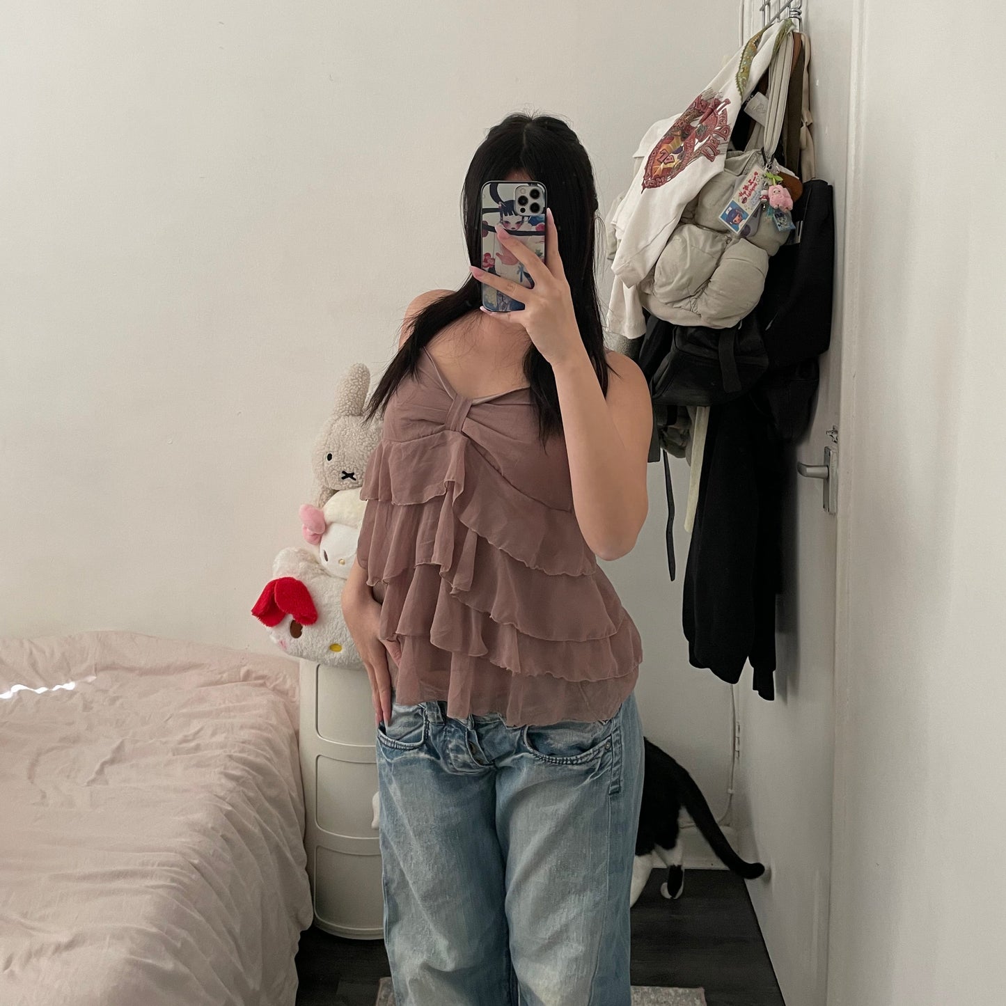 a.r.w arrow brown ruffle tiered bustier camisole