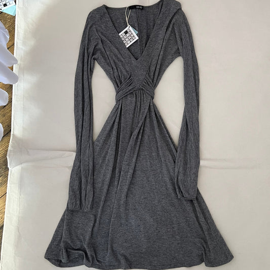Liu Jo Grey Wool Blend Dreamy Romantic Midi Dress