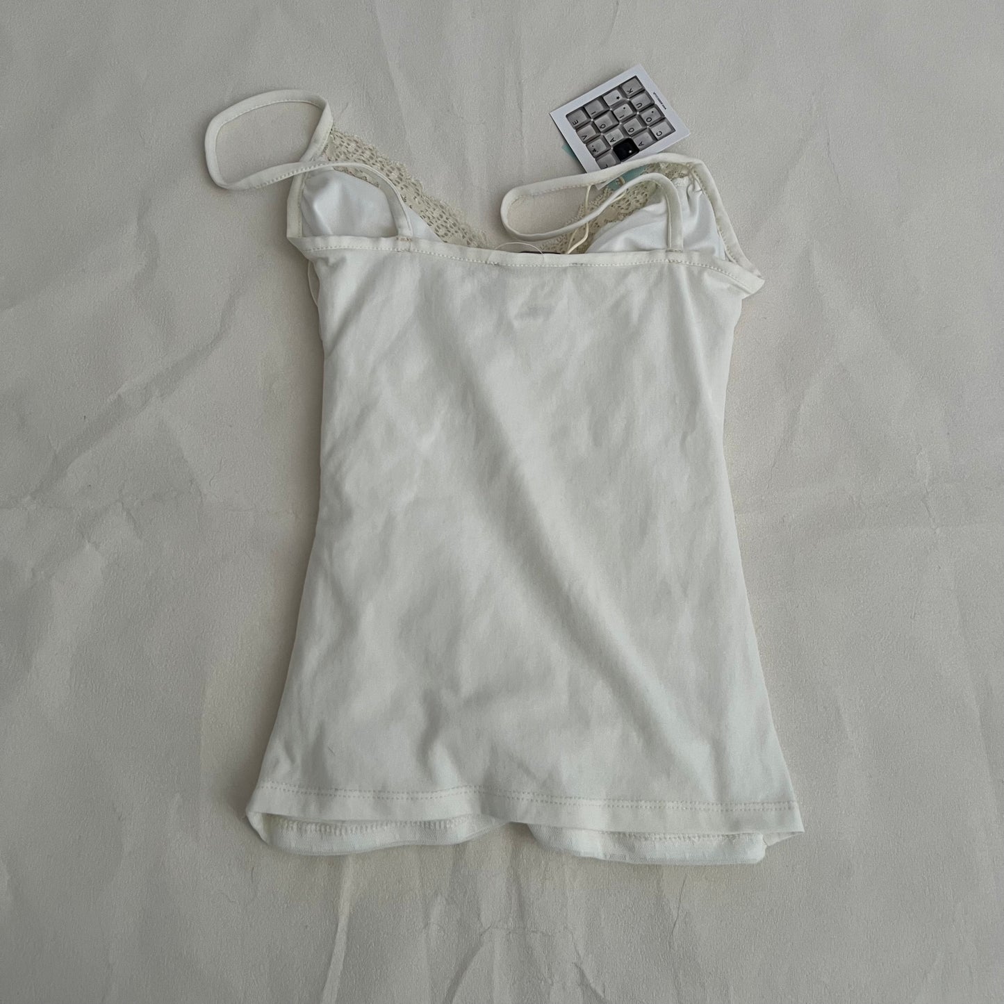 Morgan De Toi White Romantic Balletcore Cream Lace Trim Ruched Fitted Cami Top