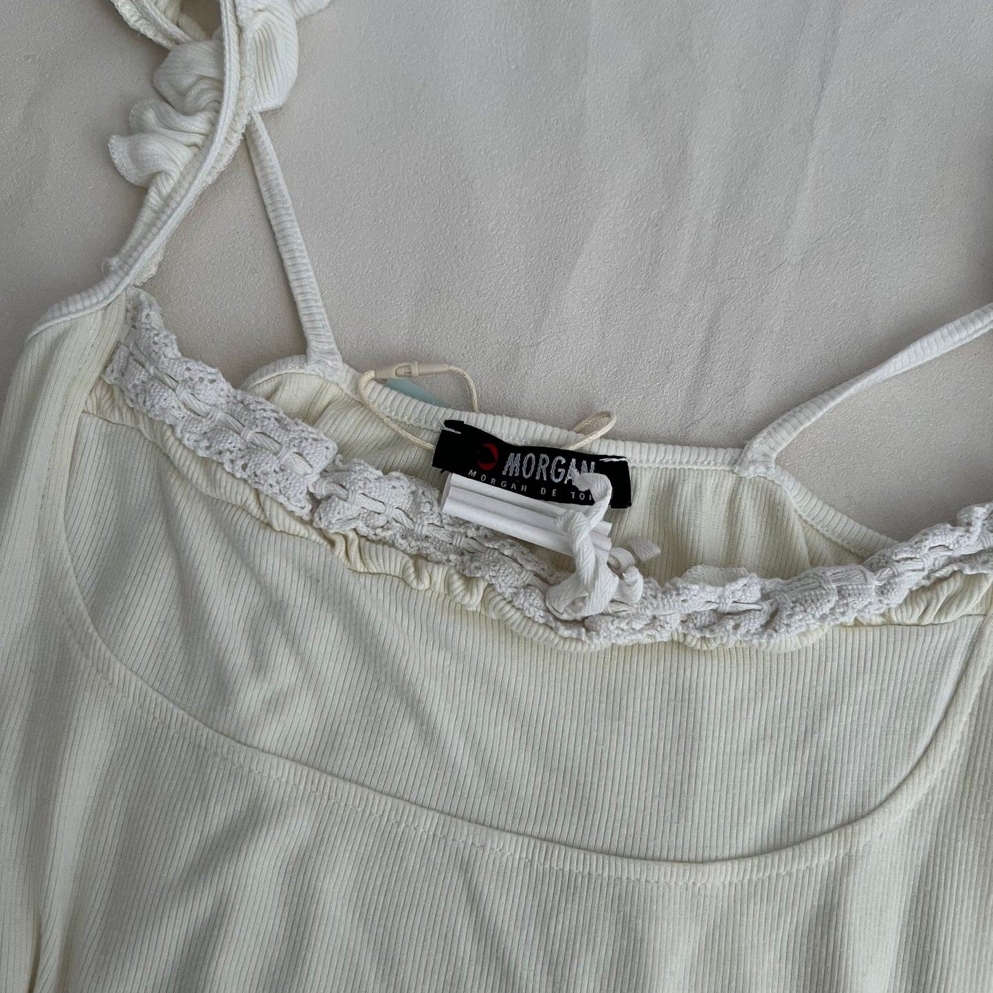 Morgan De Toi Cream White Lined Bustier Frilly Camisole