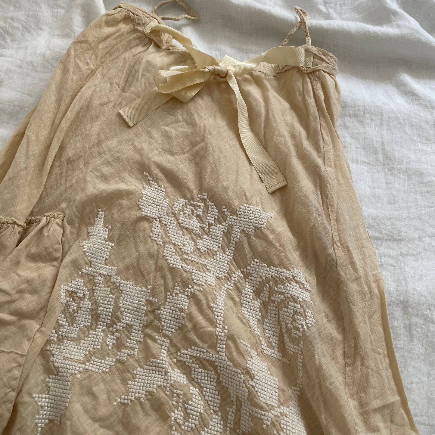 cottage eurosummer butter yellow cream twinset floral lace embroidery dress
