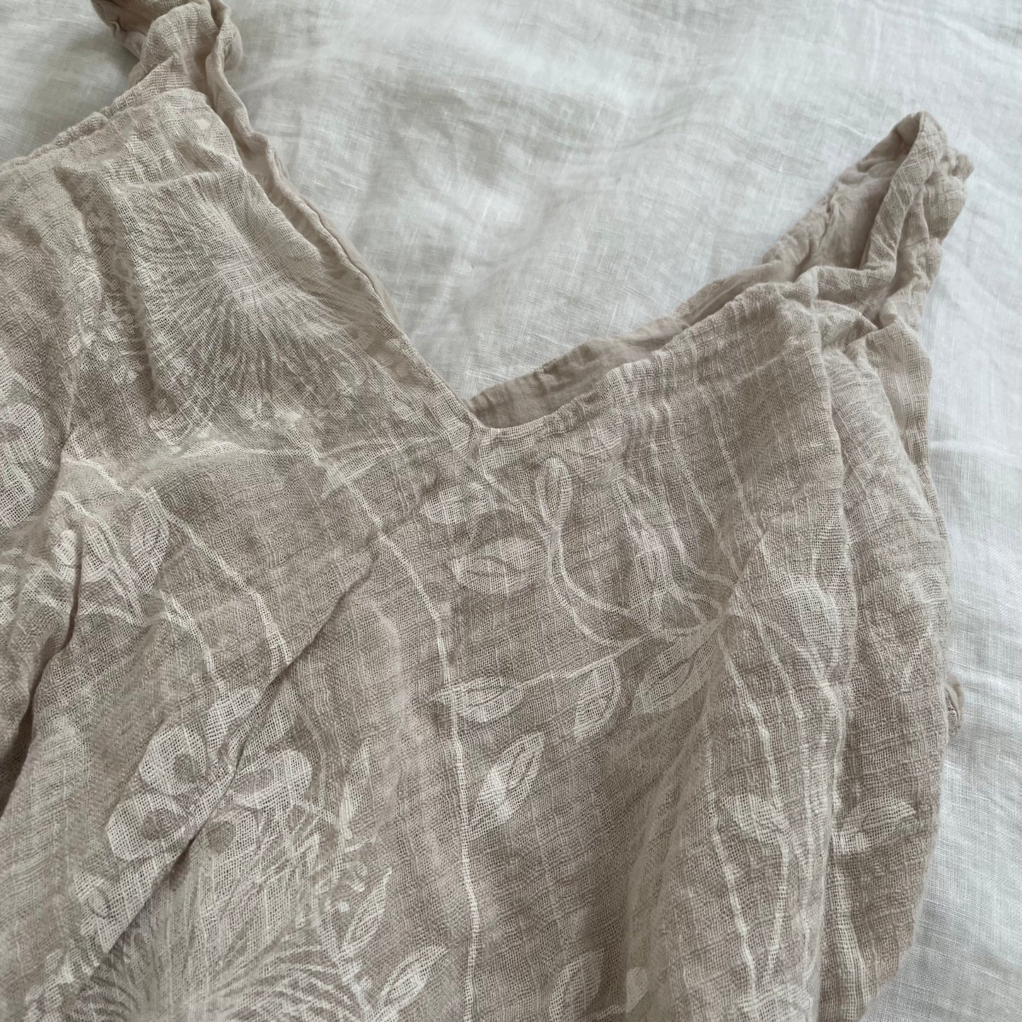 vintage ivory beige white faint floral print v neck midi dress