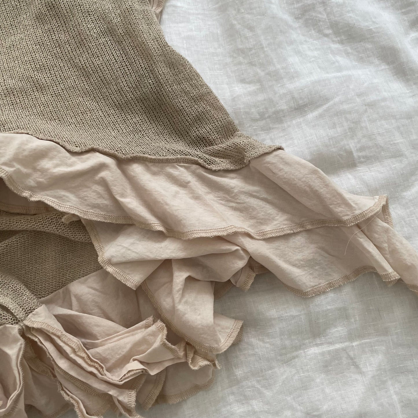 vintage zone bleue beige ivory eurosummer utility fine knit ruffle flared maxi dress