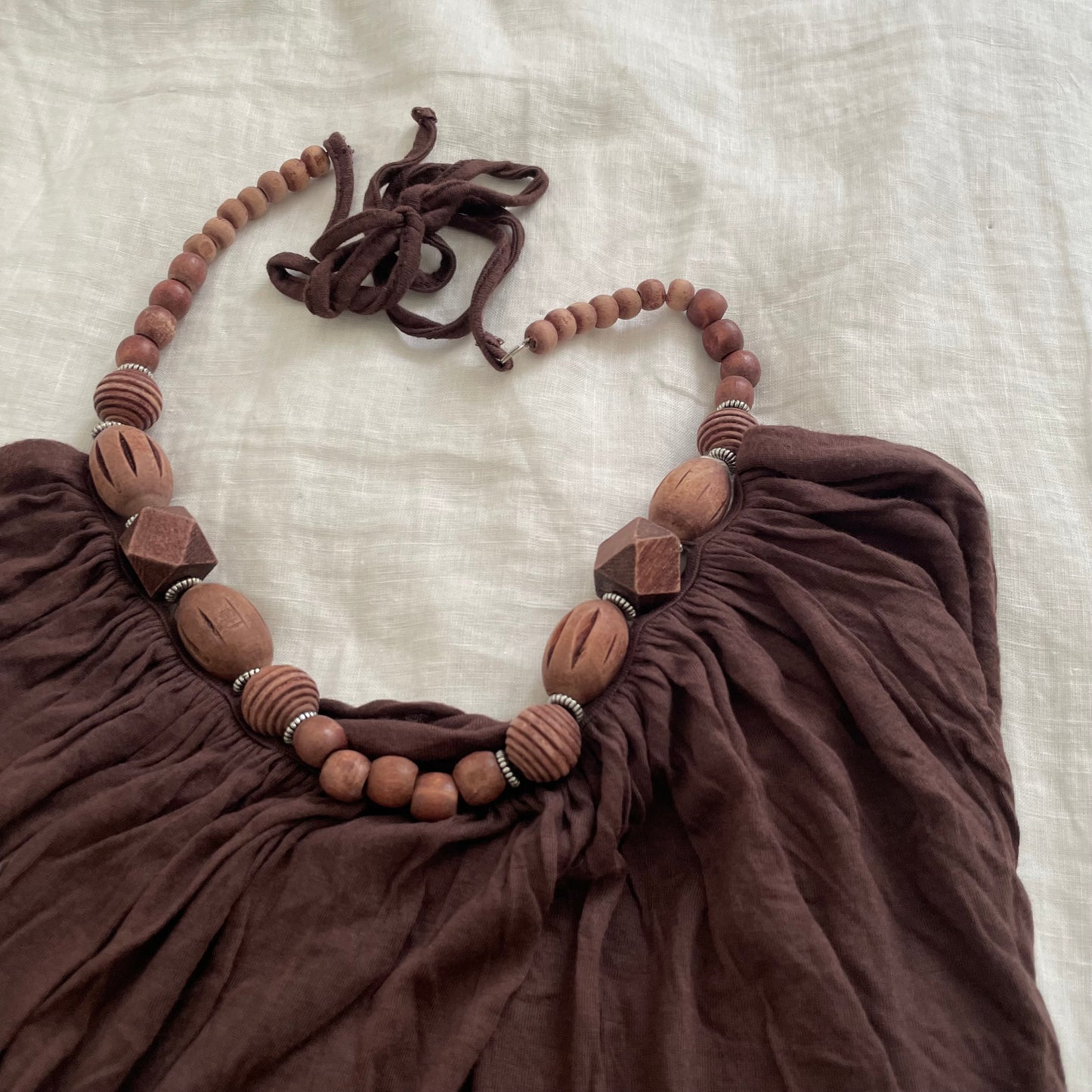 vintage boho eurosummer samisu brown wooden bead halter neck camisole top
