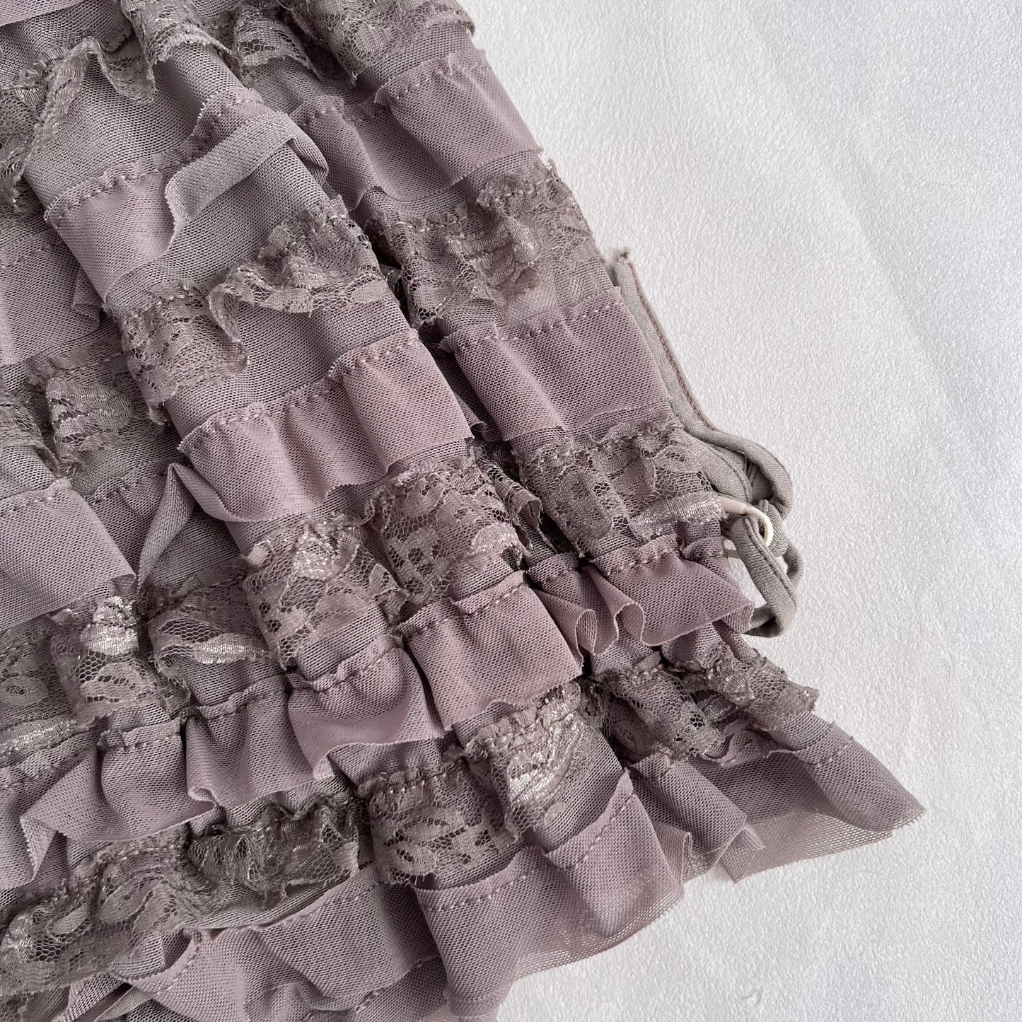 Romantic Boho Beige Brown Frilly Lace Rosette Tiered Babydoll Sleeveless Tube Top