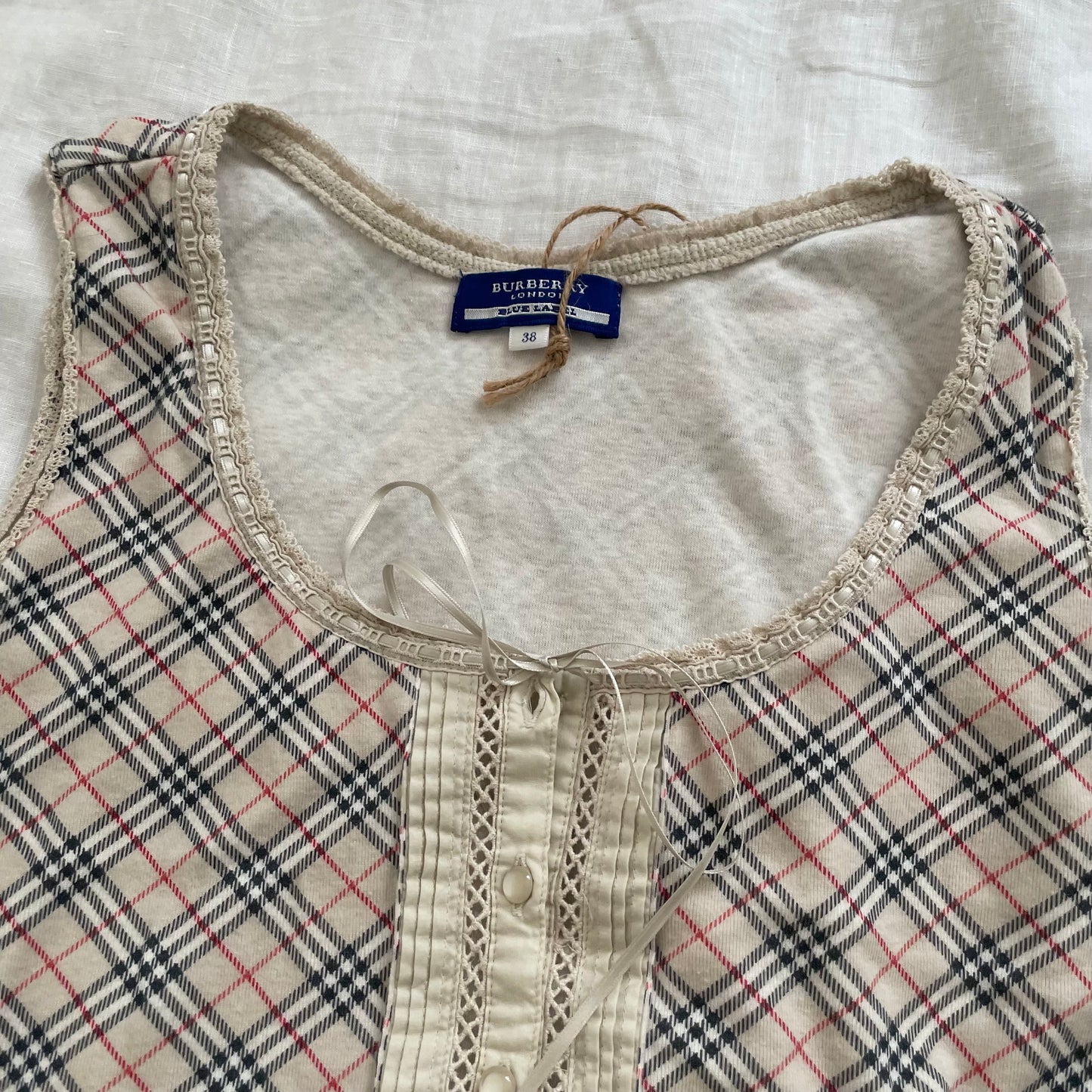 burberry blue label coquette beige novacheck lace up corset style vest top