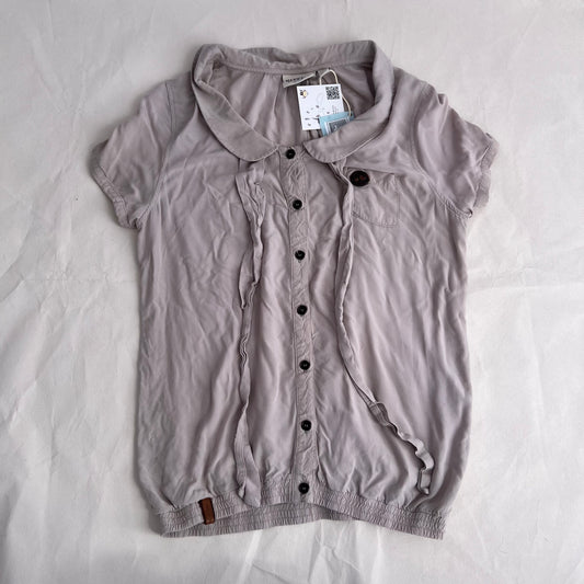 Naketano Beige Silky Short Sleeve Front Tie Detail Blouson