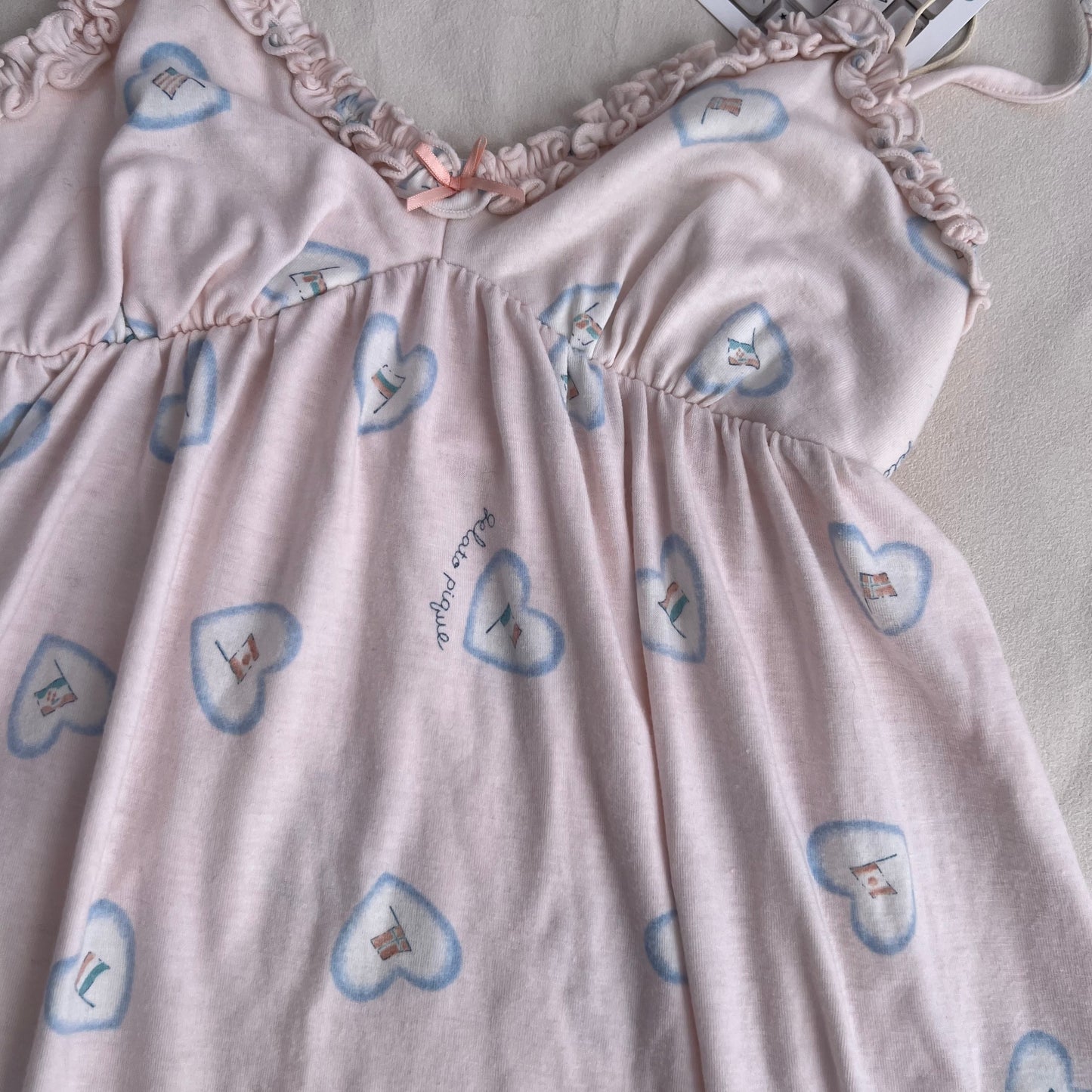 Coquette Gelato Pique Baby Pink Candy Heart Print Ruffle Babydoll Camisole