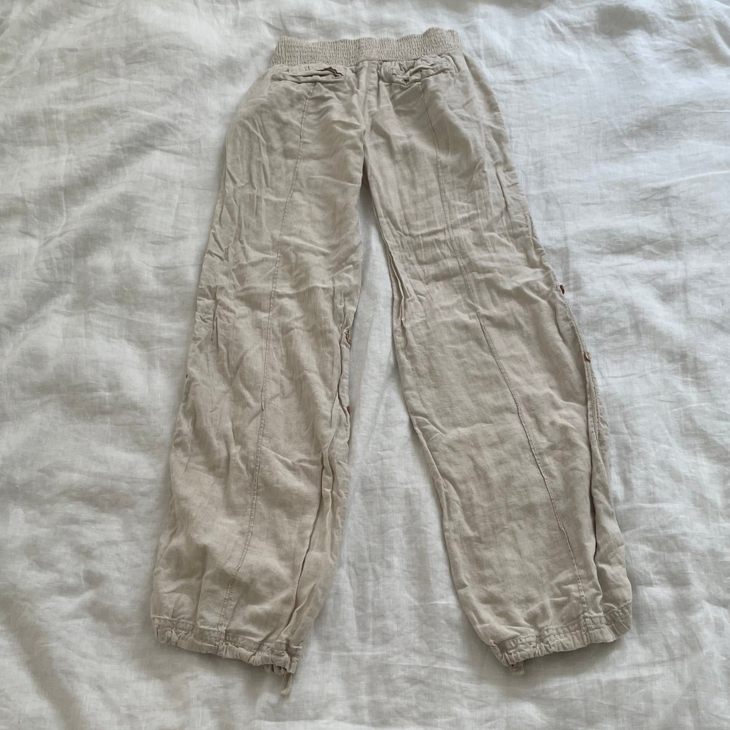 Mrare vintage goa beige linen baggy elastic waistband puff pocket harem trousers