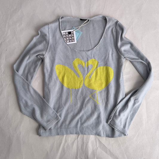 Sonia Rykiel Baby Blue Yellow Twin Swan Long Sleeve Fine Knit Top