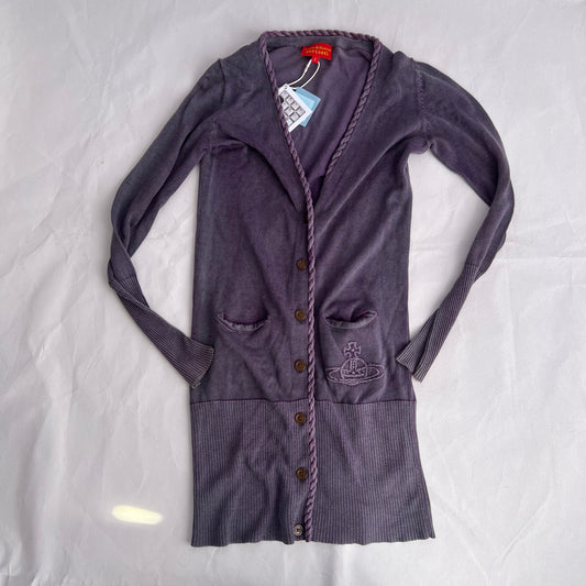 Vivienne Westwood Red Label Muted Purple V Neck Woven Ribbed Hem Long Cardigan