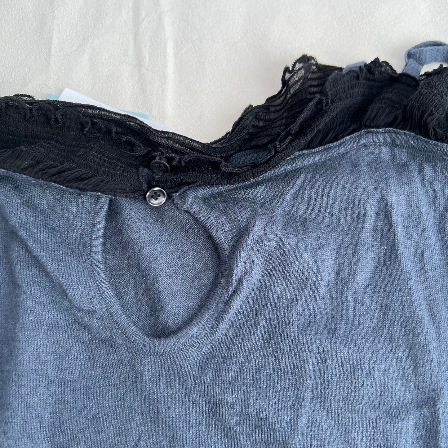 Barbara Bui Tricot Vintage Dusty Blue Ruched Black Trim Knit Camisole
