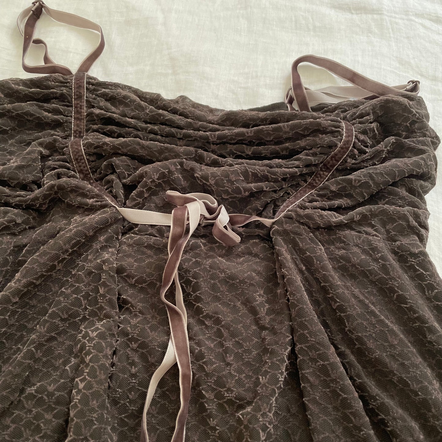 mais il est ou le soleil mori kei brown boho ruched vintage print mini dress