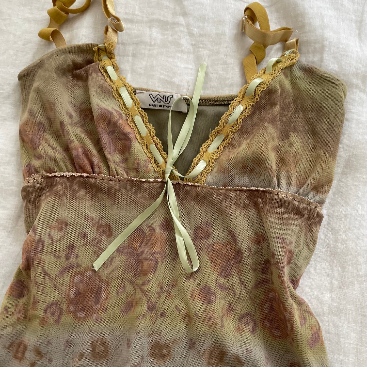 boho eurosummer vns soft green brown vintage floral print camisole