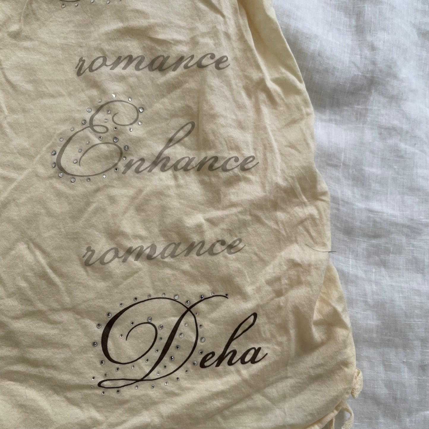 deha pastel spring yellow babydoll vintage italic text camisole