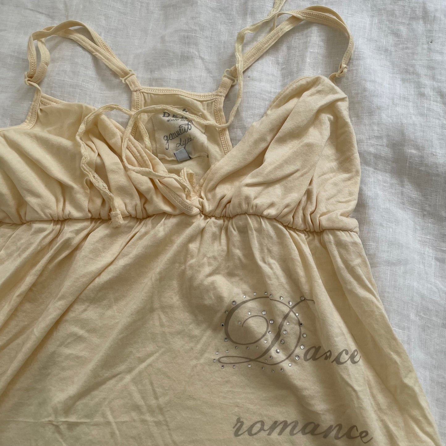 deha pastel spring yellow babydoll vintage italic text camisole