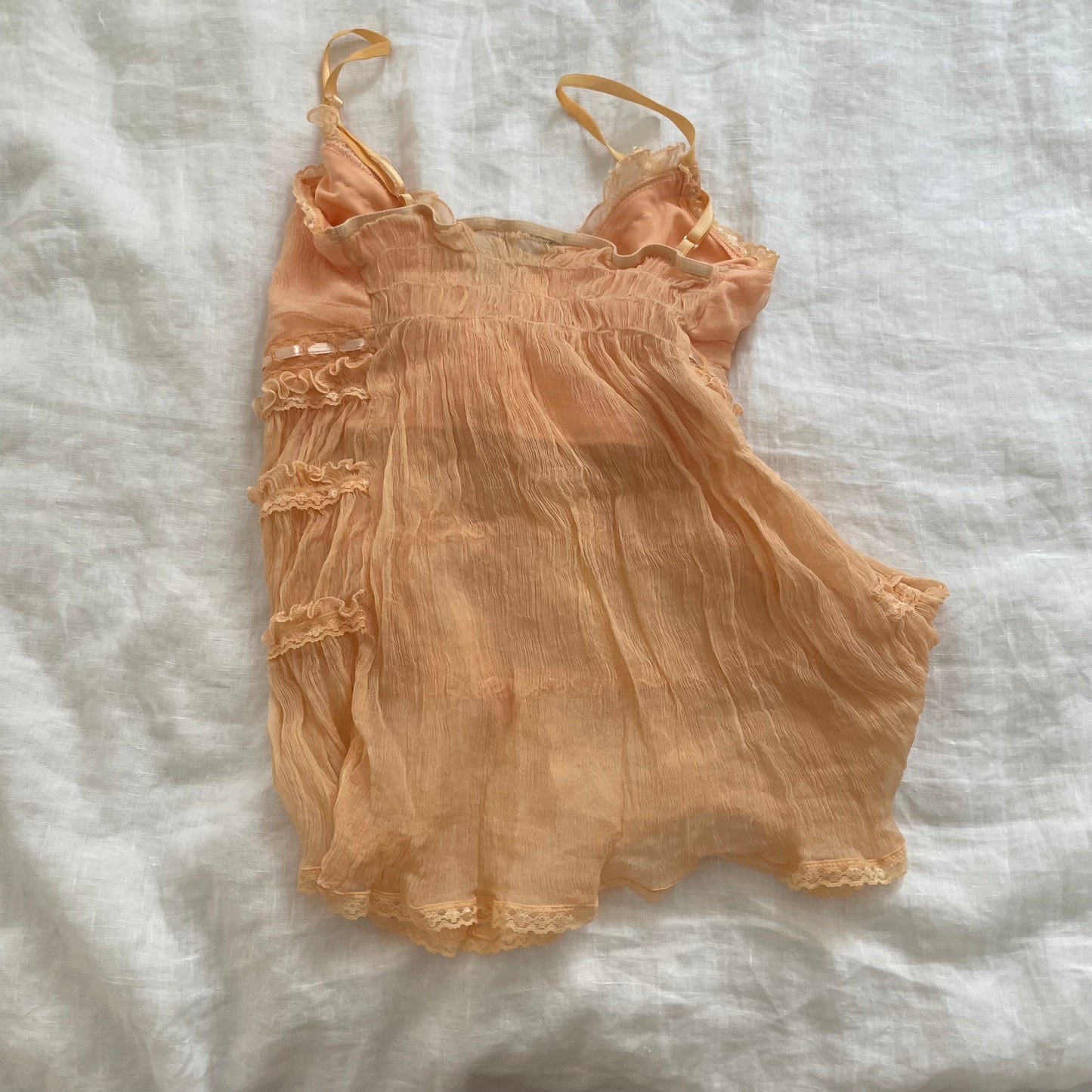 apricot orange fairycore favori ruched tulle babydoll lacey satin ribbon camisole