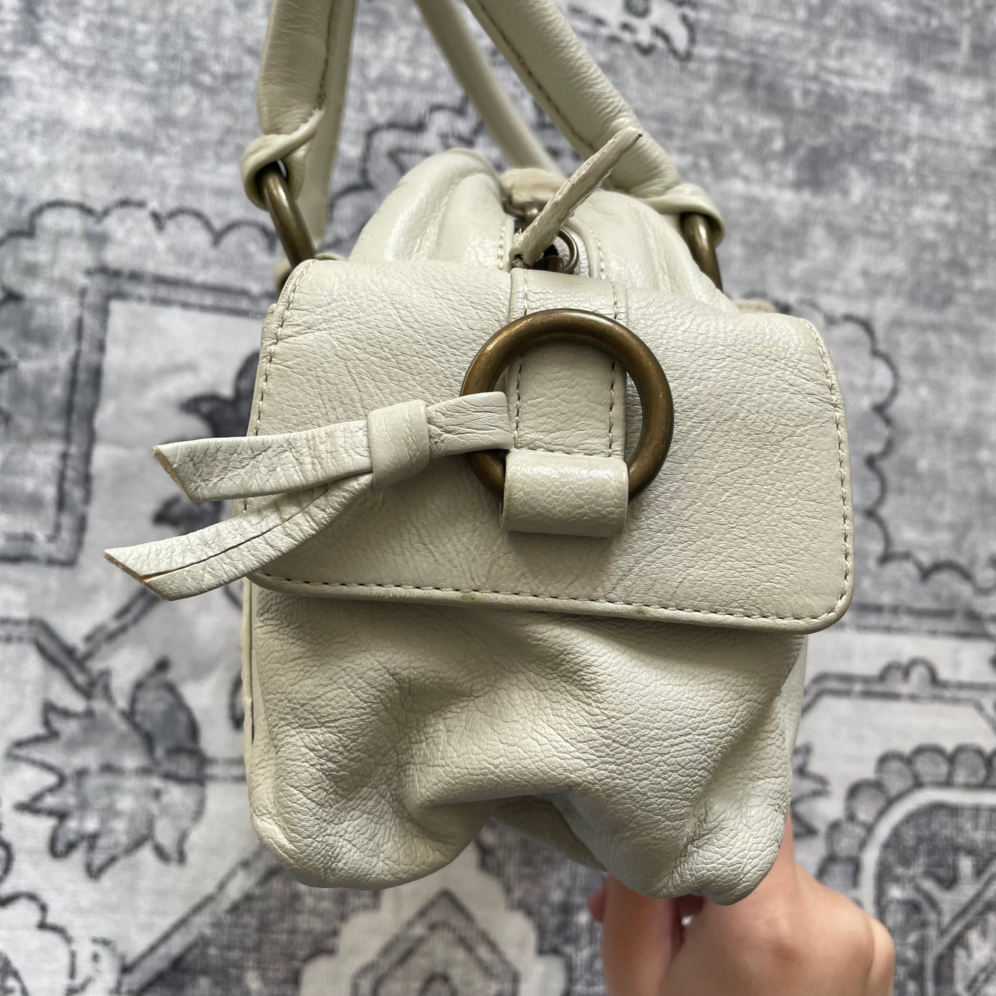 vintage montana paris off white leather crocodile embossed shoulder bag