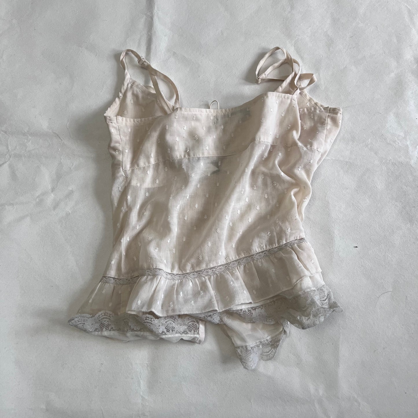 Morgan De Toi Balletcore Ivory Ruffle Lace Button Accent Camisole