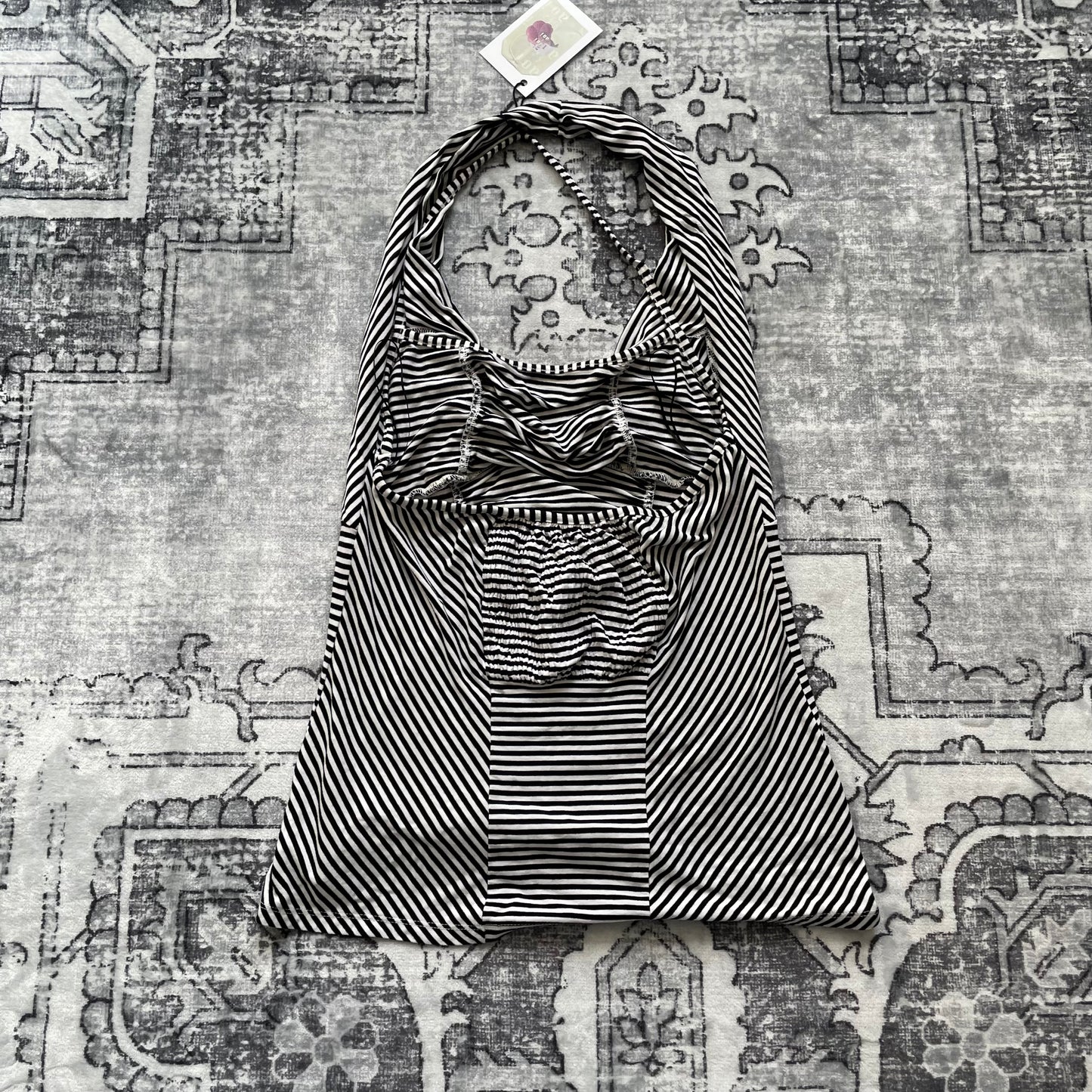 sportmax black white sporty ruched halterneck top