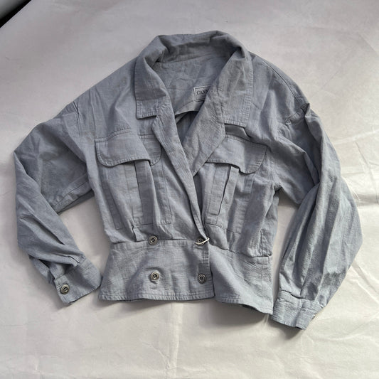 Vintage 80s Cannisse Light Blue Grey Crop Cinched Trench Jacket