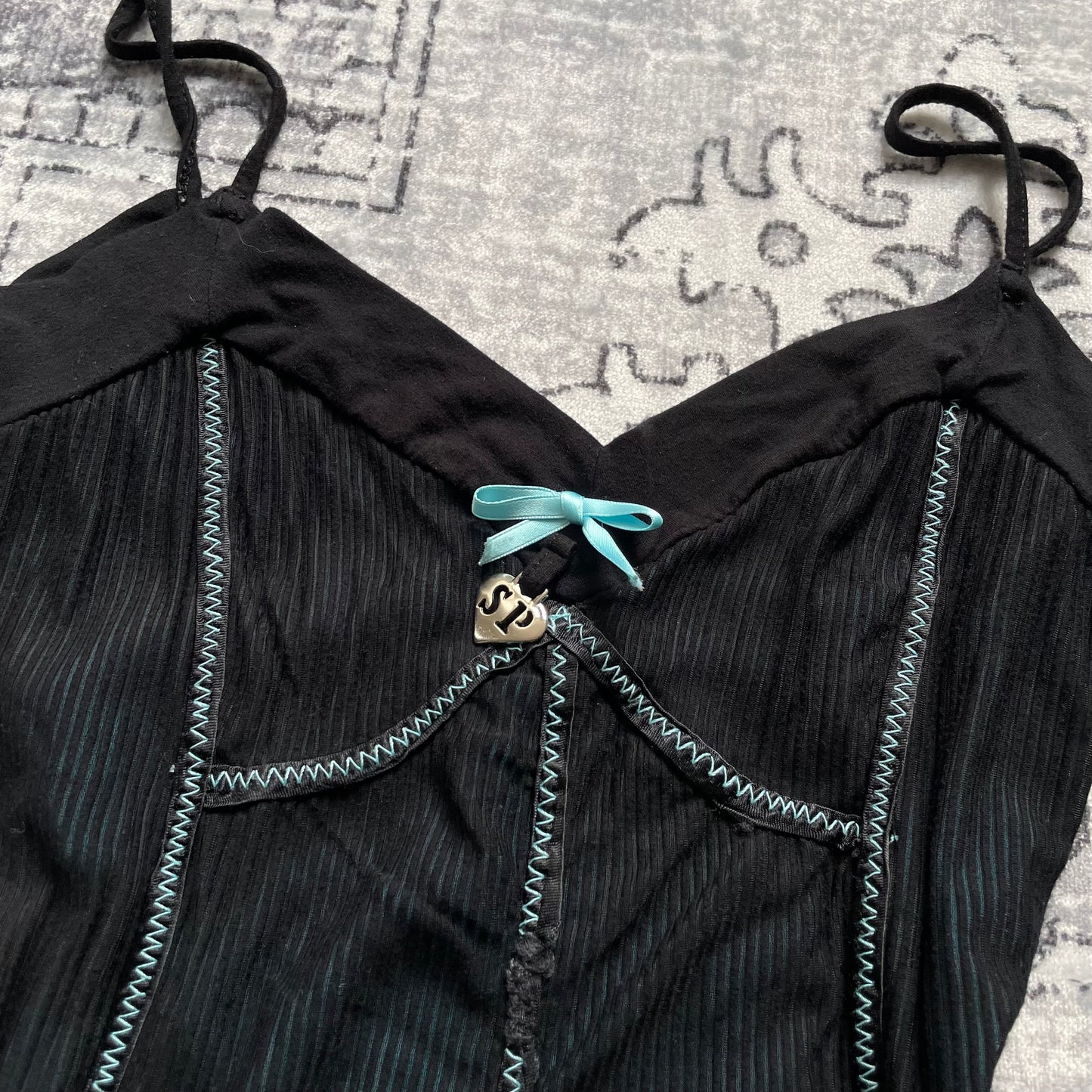 eurosummer boho shirt passion black blue puff charm reverse stitch bow camisole