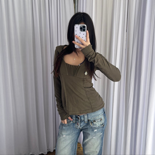 Khaki Miss Sixty Pleated Fitted Sweater Hoodie