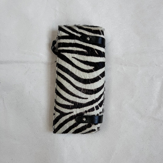 vintage black white zebra pony hair leather mini clutch purse