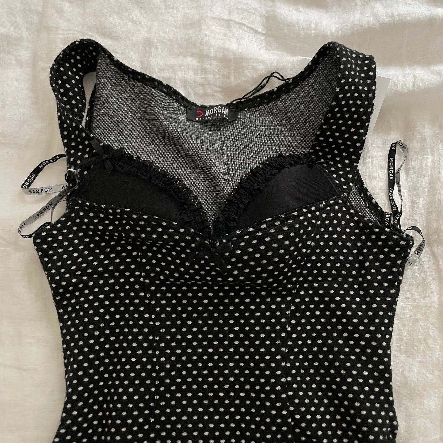 pinup morgan de toi polka dot bustier fitted midi dress