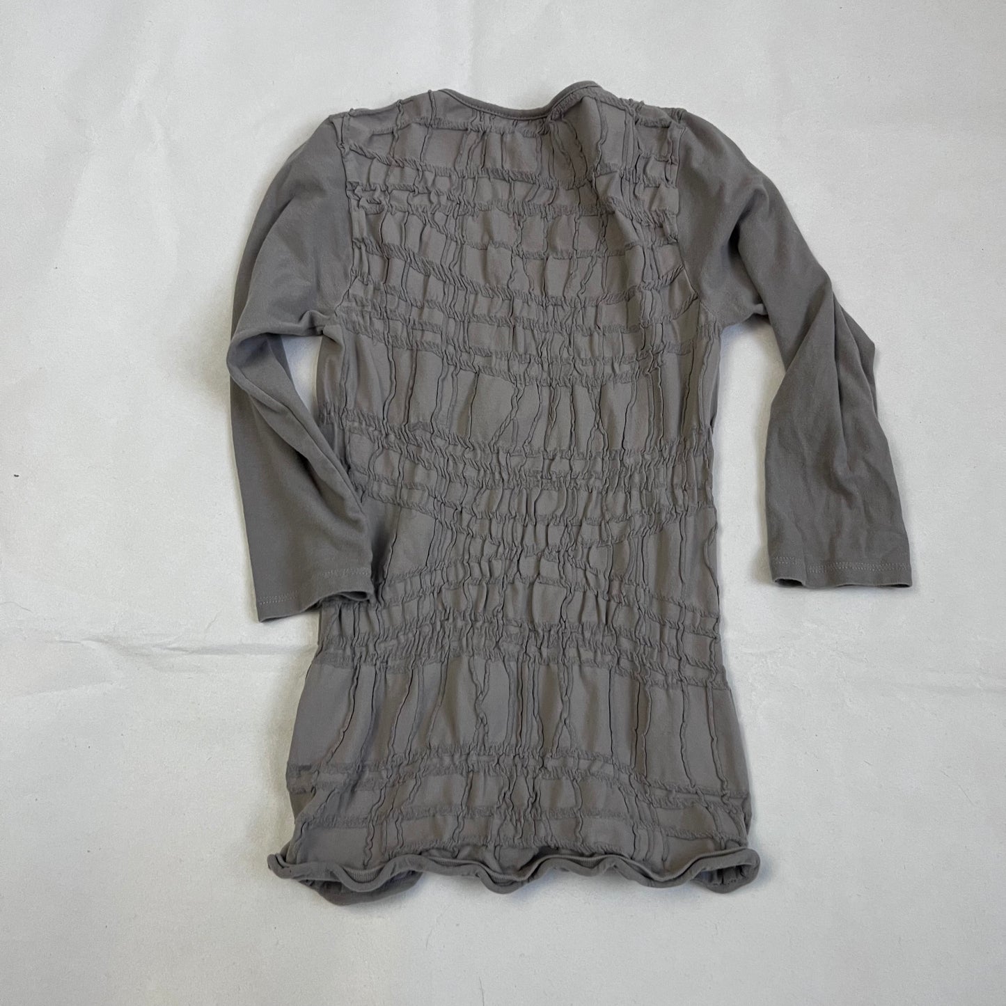 beige sarah pacini ruched 3/4 sleeve fitted top