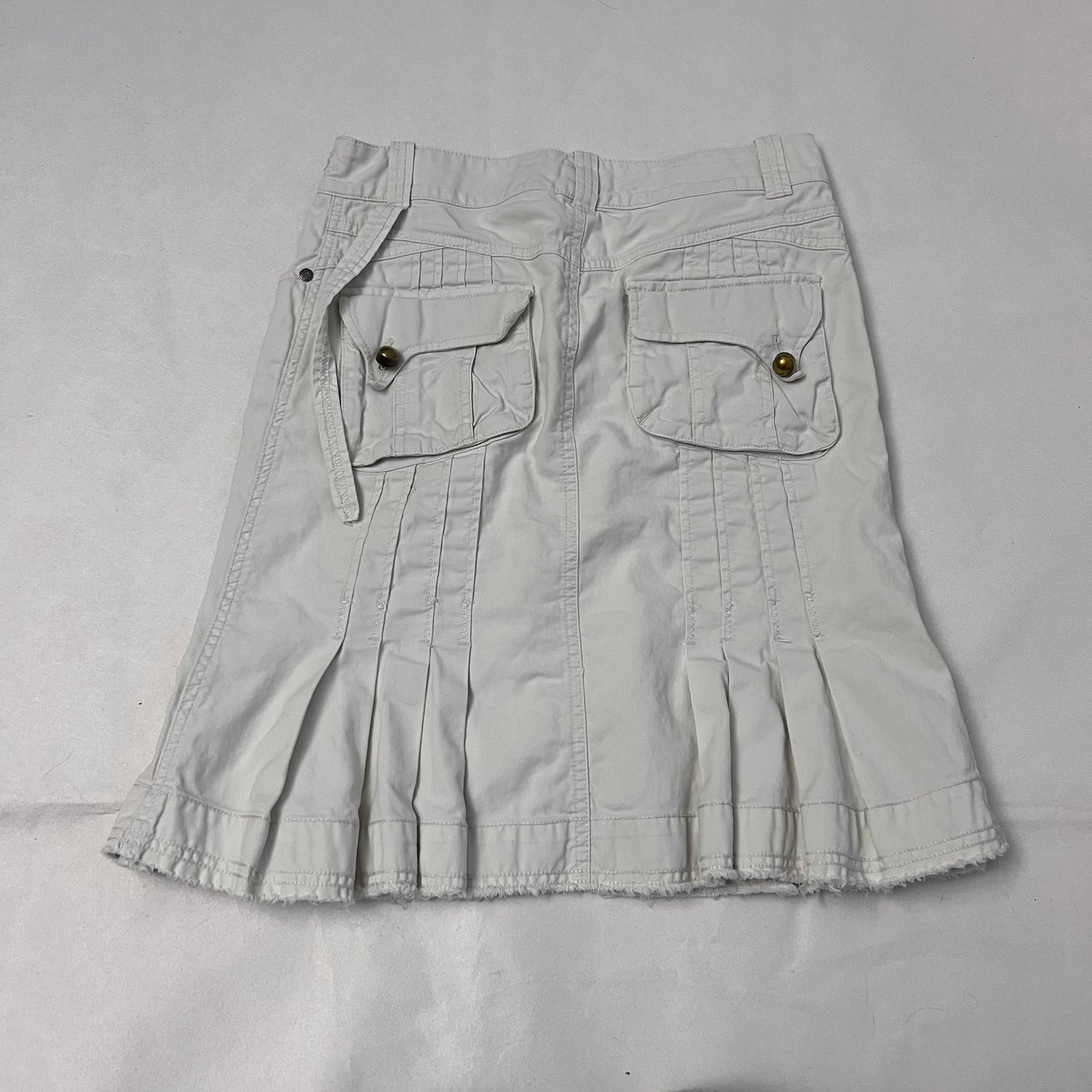 diesel stone white denim pleated knee length midi skirt