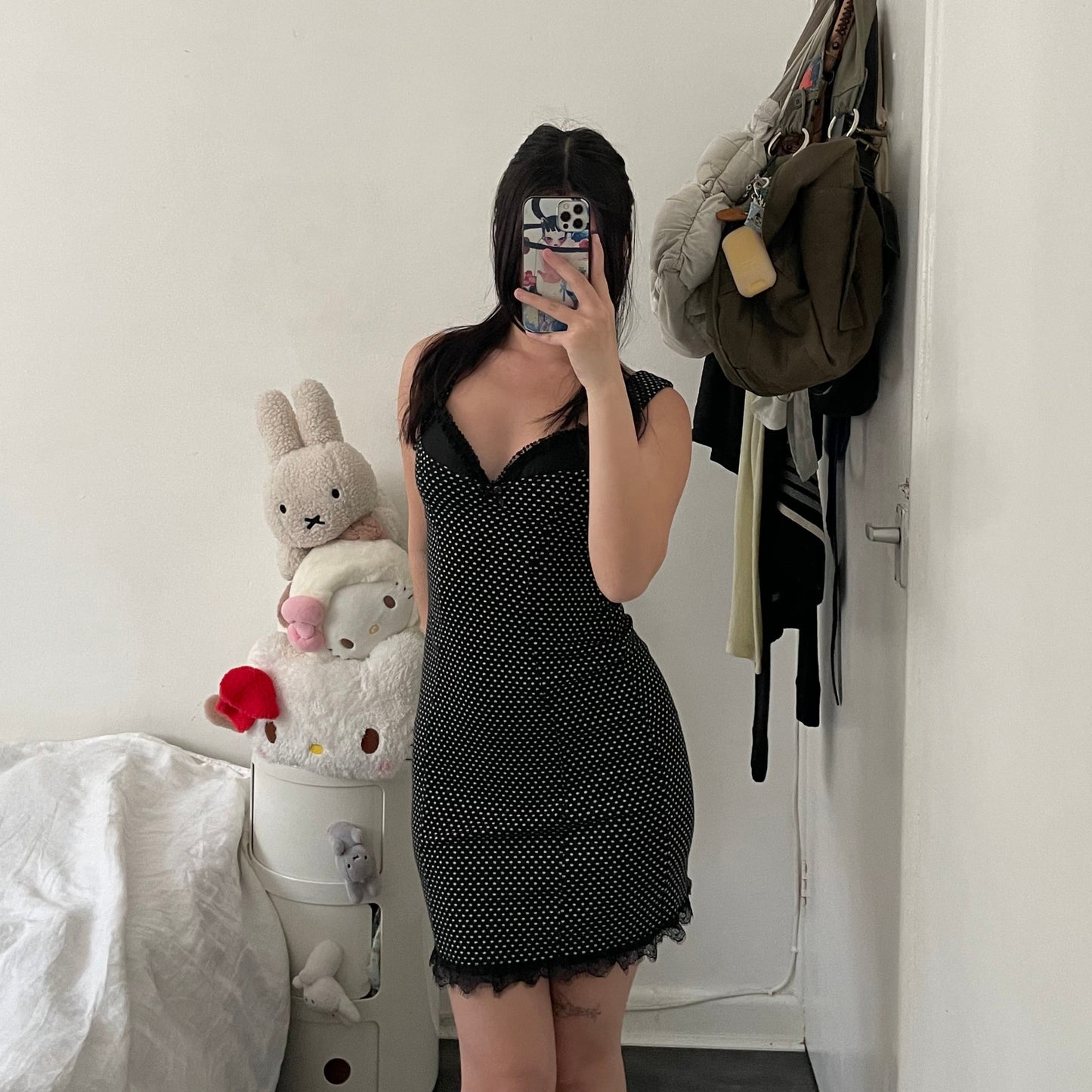 pinup morgan de toi polka dot bustier fitted midi dress