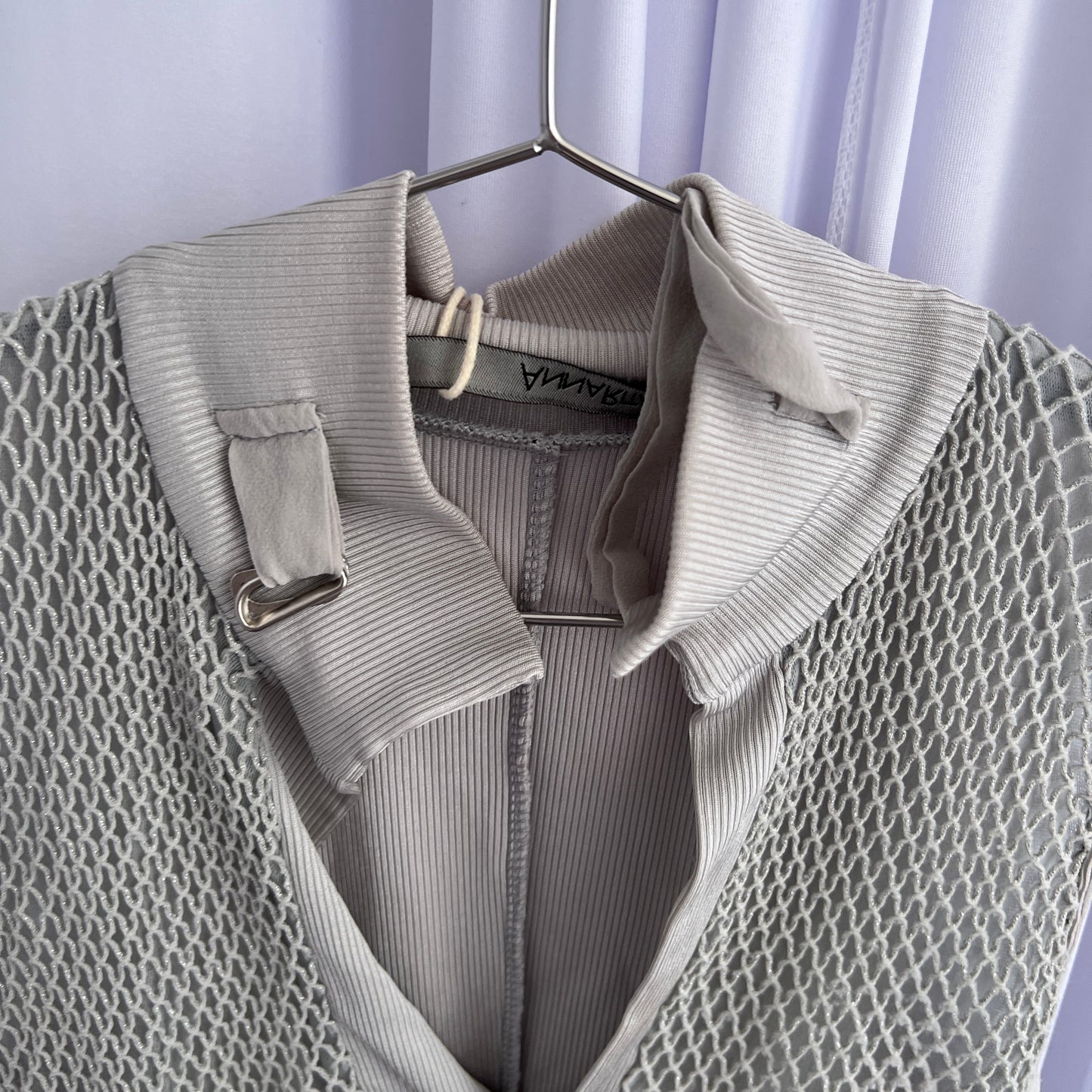 Annarita N Fishnet Layered Utility High Neck Tie V Neck Vest Top