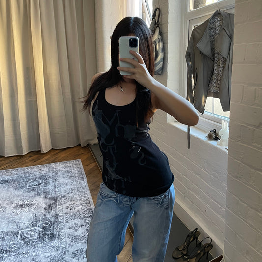 grunge sleaze y2k miss sixty black grey faded felt graphic print tank top