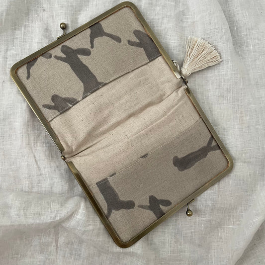 mina perhonen grey beige rabbit print clasp clutch
