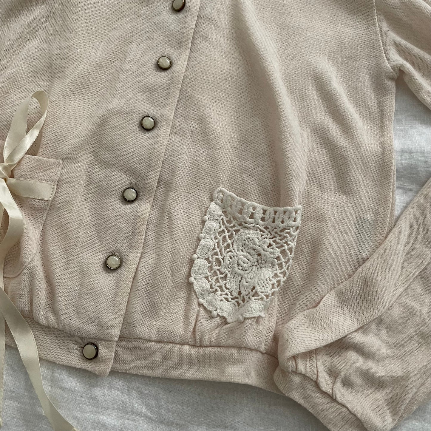 cottage ivory beige long sleeve dainty crochet embroidery lace cardigan