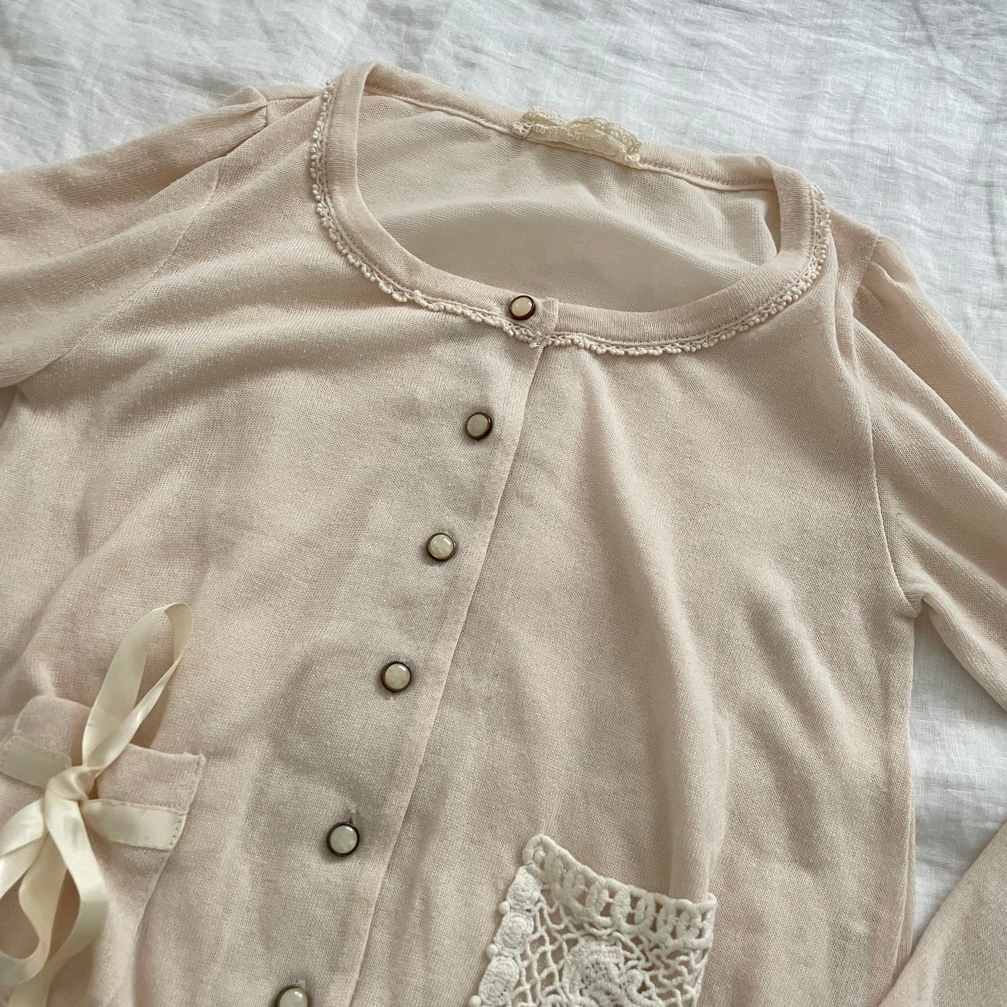 cottage ivory beige long sleeve dainty crochet embroidery lace cardigan