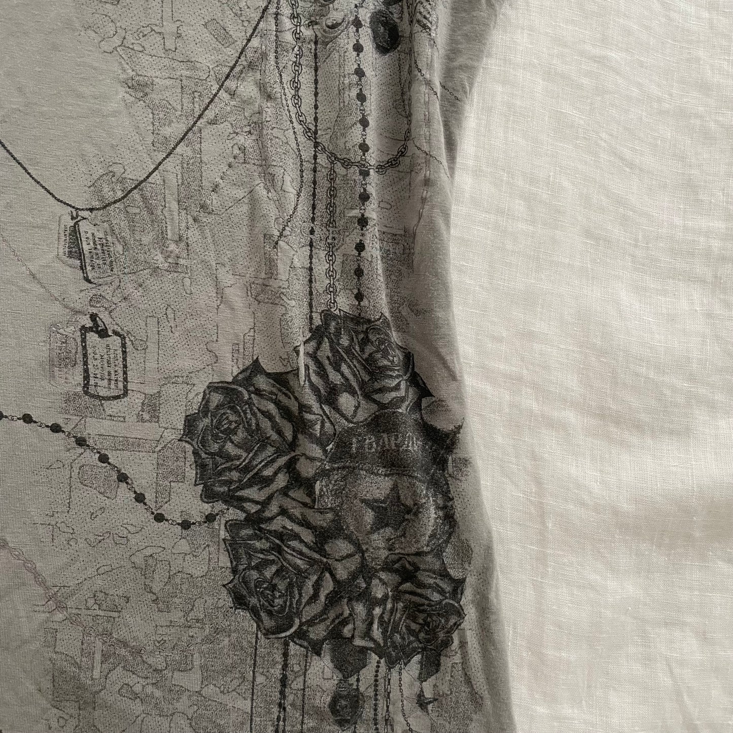 wme! grunge sleaze boho taupe grey rose chain graphic print vest top