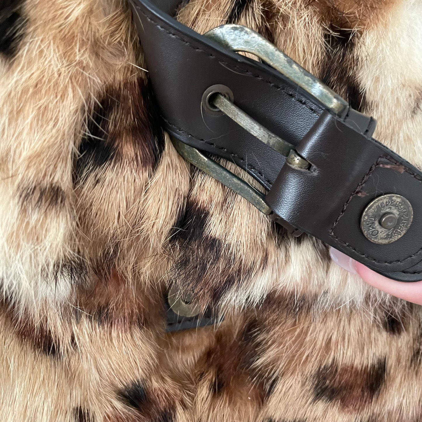vintage gyaru gal leopard print rabbit fur x leather buckle crossbody bag